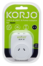 Load image into Gallery viewer, Korjo USB A+C &amp; Power Adaptor for Japan - USBACJA
