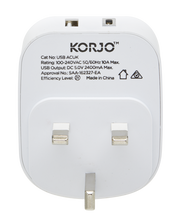 Load image into Gallery viewer, Korjo USB A+C &amp; Power Adaptor for UK - USBACUK
