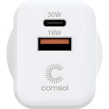 Load image into Gallery viewer, Comsol Dual Port USB-C &amp; USB-A Wall Charger 30W White - WCCA301W
