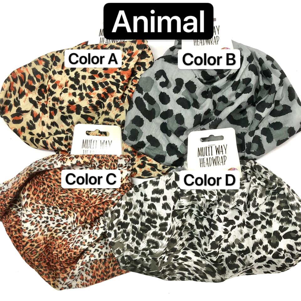 Head Wrap Multi Way Animal Design - Polyester Microfibre - Available in 4 prints
