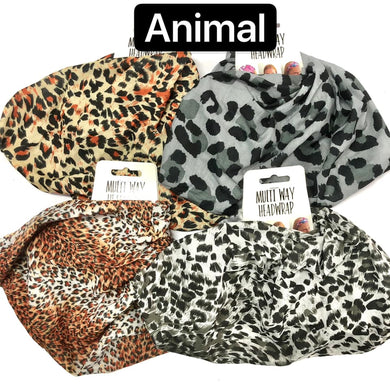 Head Wrap Multi Way Animal Design - Polyester Microfibre - Available in 4 prints