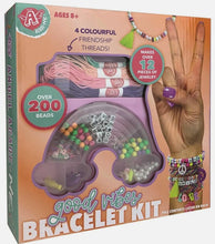 Load image into Gallery viewer, Bracelet kit packaging with colorful beads and threads, showing a hand wearing a bracelet.
