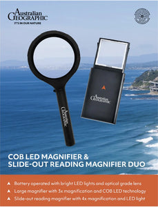 Australian Geographic COB LED Magnifier & Slide-out Reading Magnifier Duo