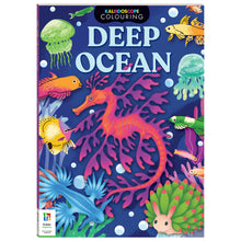 Load image into Gallery viewer, Coloring book cover titled 'Deep Ocean' with illustrations of sea creatures on a blue background.
