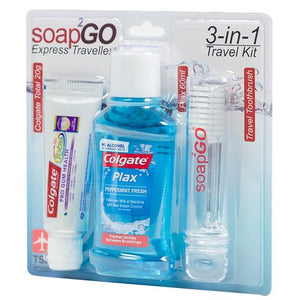 Soap2Go 3 In 1 Dental Compact Travel Essentials Kit - Great for All Types of Travel