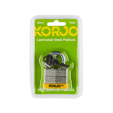 Load image into Gallery viewer, Korjo 40mm High Security Laminated Steel Pad Lock  - Keyed - L40S
