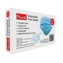 Load image into Gallery viewer, Merrits Disposable Face Masks 10 pk - 3 Ply Protection
