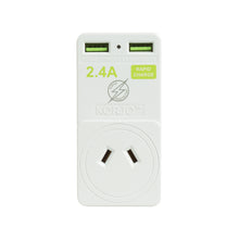 Load image into Gallery viewer, Korjo USB &amp; Power 2 Port Travel Adaptor Plug for Australia &amp; EU Italy/Swiss  - USB2X2EUIS
