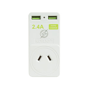 Korjo USB & Power 2 Port Travel Adaptor Plug for Australia & EU Italy/Swiss  - USB2X2EUIS