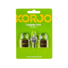 Load image into Gallery viewer, Korjo Travel Luggage Lock Brass Keyed 20mm Duo Pack - LL20
