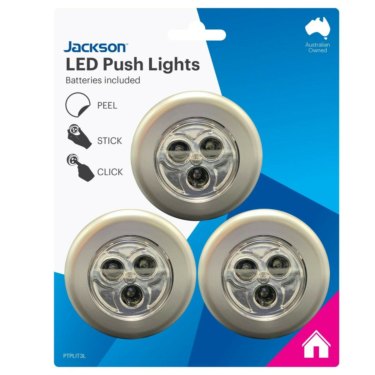 Jackson LED Push Lights 3 Pack - PTPLIT3L - Great for the Garage/Cupbo ...